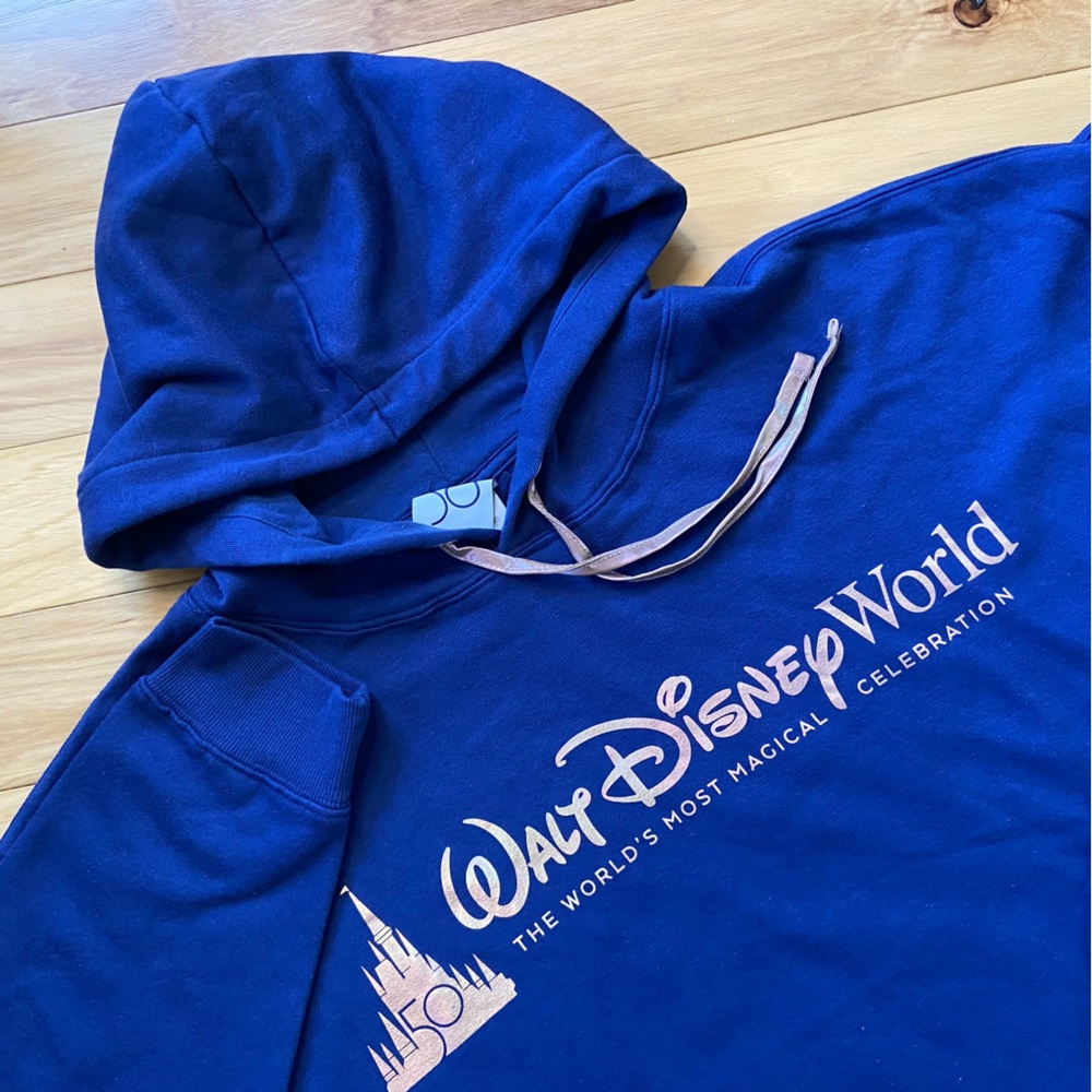 Walt Disney World 50th Anniversary Cropped Hoodie Sz 2XL Navy Pullover